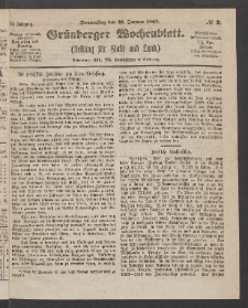 Gr&uuml;nberger Wochenblatt: Zeitung f&uuml;r Stadt und Land, No. 7. (22. Januar 1863)