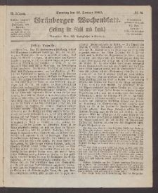 Gr&uuml;nberger Wochenblatt: Zeitung f&uuml;r Stadt und Land, No. 8. (25. Januar 1863)