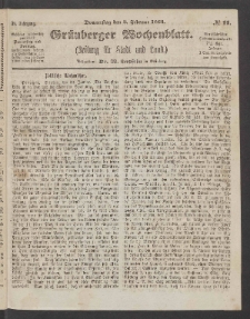 Grünberger Wochenblatt: Zeitung für Stadt und Land, No. 11. (5. Februar 1863)