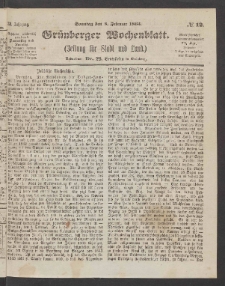 Grünberger Wochenblatt: Zeitung für Stadt und Land, No. 12. (8. Februar 1863)