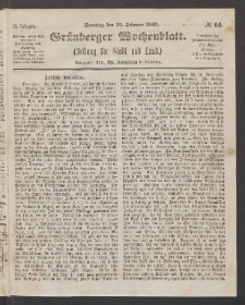 Gr&uuml;nberger Wochenblatt: Zeitung f&uuml;r Stadt und Land, No. 14. (15. Februar 1863)