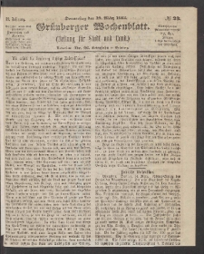 Gr&uuml;nberger Wochenblatt: Zeitung f&uuml;r Stadt und Land, No. 23. (19. M&auml;rz 1863)
