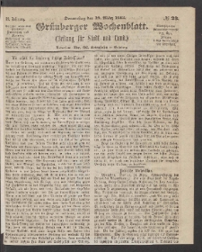 Grünberger Wochenblatt: Zeitung für Stadt und Land, No. 23. (19. März 1863)
