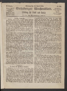 Gr&uuml;nberger Wochenblatt: Zeitung f&uuml;r Stadt und Land, No. 29. (12. April 1863)