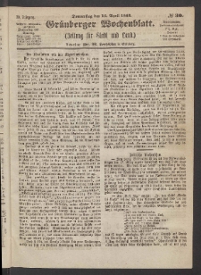 Gr&uuml;nberger Wochenblatt: Zeitung f&uuml;r Stadt und Land, No. 30. (16. April 1863)