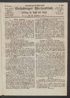 Grünberger Wochenblatt: Zeitung für Stadt und Land, No. 33. (26. April 1863)