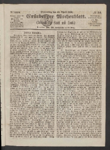 Gr&uuml;nberger Wochenblatt: Zeitung f&uuml;r Stadt und Land, No. 34. (30. April 1863)