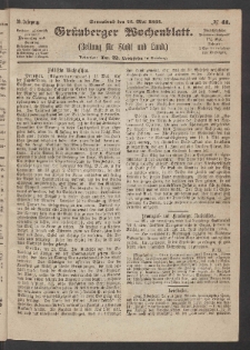 Gr&uuml;nberger Wochenblatt: Zeitung f&uuml;r Stadt und Land, No. 41. (23. Mai 1863)