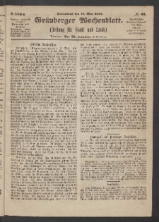 Grünberger Wochenblatt: Zeitung für Stadt und Land, No. 41. (23. Mai 1863)