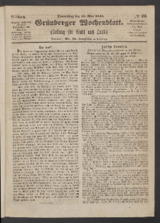Grünberger Wochenblatt: Zeitung für Stadt und Land, No. 42. (28. Mai 1863)