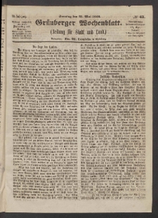 Gr&uuml;nberger Wochenblatt: Zeitung f&uuml;r Stadt und Land, No. 43. (31. Mai 1863)