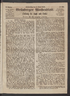 Gr&uuml;nberger Wochenblatt: Zeitung f&uuml;r Stadt und Land, No. 44. (4. Juni 1863)