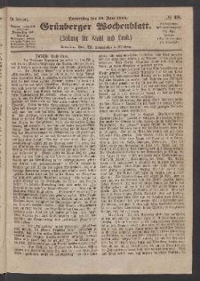 Gr&uuml;nberger Wochenblatt: Zeitung f&uuml;r Stadt und Land, No. 48. (18. Juni 1863)