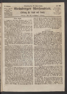 Grünberger Wochenblatt: Zeitung für Stadt und Land, No. 49. (21. Juni 1863)