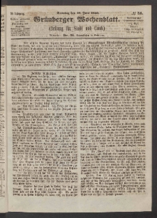 Grünberger Wochenblatt: Zeitung für Stadt und Land, No. 51. (28. Juni 1863)