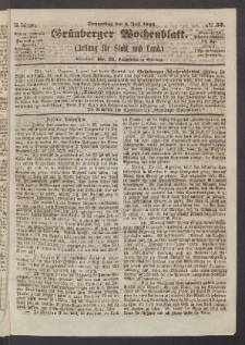 Gr&uuml;nberger Wochenblatt: Zeitung f&uuml;r Stadt und Land, No. 52. (2. Juli 1863)