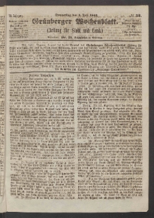 Grünberger Wochenblatt: Zeitung für Stadt und Land, No. 52. (2. Juli 1863)