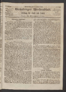Gr&uuml;nberger Wochenblatt: Zeitung f&uuml;r Stadt und Land, No. 54. (9. Juli 1863)