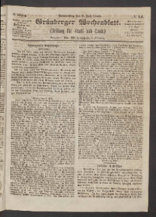 Grünberger Wochenblatt: Zeitung für Stadt und Land, No. 54. (9. Juli 1863)