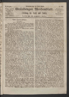 Grünberger Wochenblatt: Zeitung für Stadt und Land, No. 55. (12. Juli 1863)