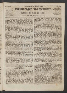 Grünberger Wochenblatt: Zeitung für Stadt und Land, No. 61. (2. August 1863)