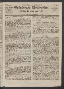 Grünberger Wochenblatt: Zeitung für Stadt und Land, No. 64. (13. August 1863)
