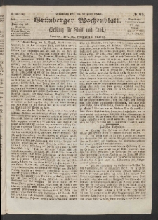 Grünberger Wochenblatt: Zeitung für Stadt und Land, No. 65. (16. August 1863)