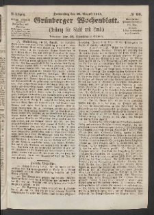 Grünberger Wochenblatt: Zeitung für Stadt und Land, No. 66. (20. August 1863)