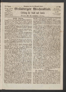 Grünberger Wochenblatt: Zeitung für Stadt und Land, No. 67. (23. August 1863)