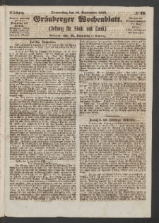 Grünberger Wochenblatt: Zeitung für Stadt und Land, No. 72. (10. September 1863)