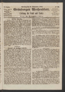 Grünberger Wochenblatt: Zeitung für Stadt und Land, No. 77. (27. September 1863)