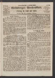 Grünberger Wochenblatt: Zeitung für Stadt und Land, No. 78. (1. Oktober 1863)
