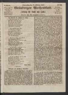 Grünberger Wochenblatt: Zeitung für Stadt und Land, No. 82. (15. Oktober 1863)