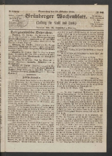 Grünberger Wochenblatt: Zeitung für Stadt und Land, No. 86. (29. Oktober 1863)