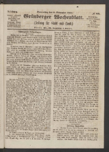 Grünberger Wochenblatt: Zeitung für Stadt und Land, No. 88. (5. November 1863)