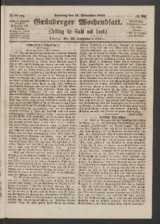 Grünberger Wochenblatt: Zeitung für Stadt und Land, No. 91. (15. November 1863)
