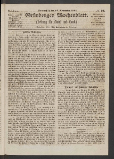 Grünberger Wochenblatt: Zeitung für Stadt und Land, No. 94. (26. November 1863)