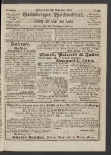 Grünberger Wochenblatt: Zeitung für Stadt und Land, No. 95. (29. November 1863)