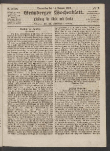 Gr&uuml;nberger Wochenblatt: Zeitung f&uuml;r Stadt und Land, No. 4. (14. Januar 1864)