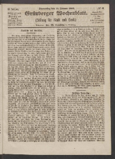 Grünberger Wochenblatt: Zeitung für Stadt und Land, No. 4. (14. Januar 1864)