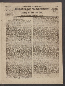 Grünberger Wochenblatt: Zeitung für Stadt und Land, No. 8. (28. Januar 1864)