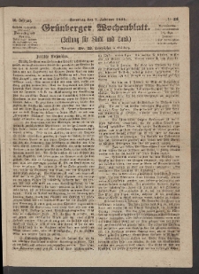 Grünberger Wochenblatt: Zeitung für Stadt und Land, No. 11. (7. Februar 1864)