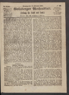 Grünberger Wochenblatt: Zeitung für Stadt und Land, No. 13. (14. Februar 1864)