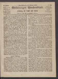 Grünberger Wochenblatt: Zeitung für Stadt und Land, No. 14. (18. Februar 1864)