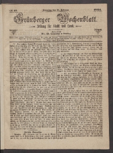 Grünberger Wochenblatt: Zeitung für Stadt und Land, No. 15. (21. Februar 1864)