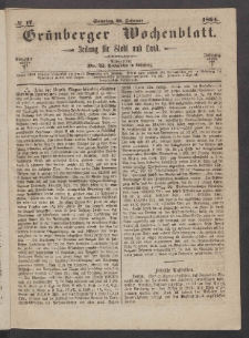 Grünberger Wochenblatt: Zeitung für Stadt und Land, No. 17. (28. Februar 1864)