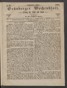 Grünberger Wochenblatt: Zeitung für Stadt und Land, No. 18. (3. März 1864)