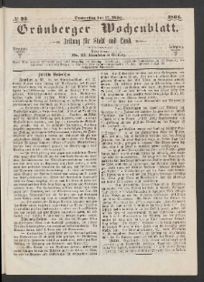 Grünberger Wochenblatt: Zeitung für Stadt und Land, No. 22. (17. März 1864)