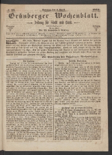 Grünberger Wochenblatt: Zeitung für Stadt und Land, No. 26. (3. April 1864)