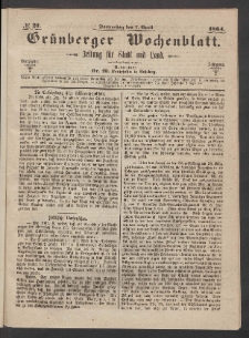 Grünberger Wochenblatt: Zeitung für Stadt und Land, No. 27. (7. April 1864)